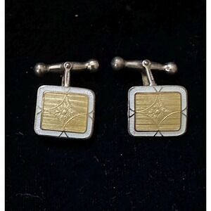 Art Deco Sterling Silver & Guilloche Enamel Cuff Links Yellow White